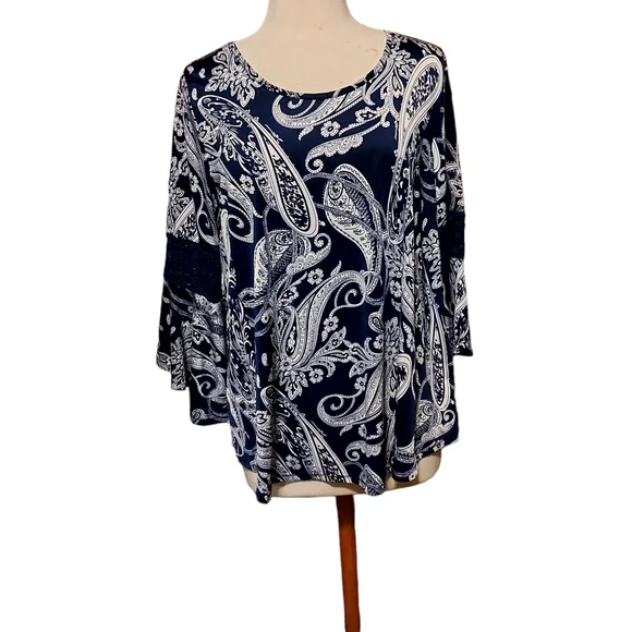 Cato 2xl Top Blouse Long Sleeve Bell Floral Western White Crochet Lightw… - Picture 1 of 5